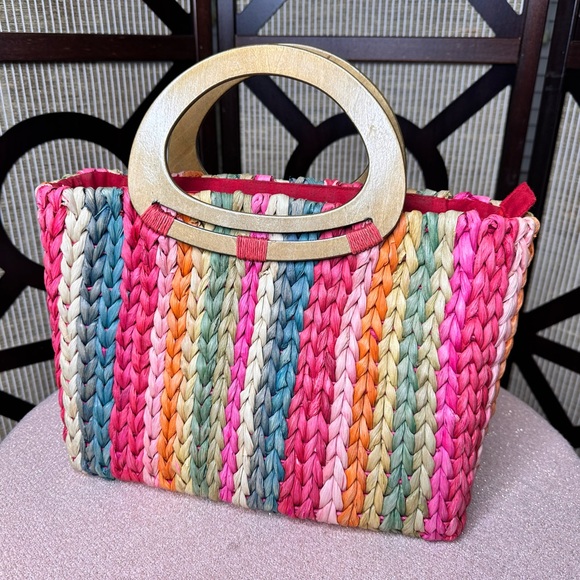 Cappelli Straworld Tote Handbag Purse Red Multicolor - Picture 2 of 9